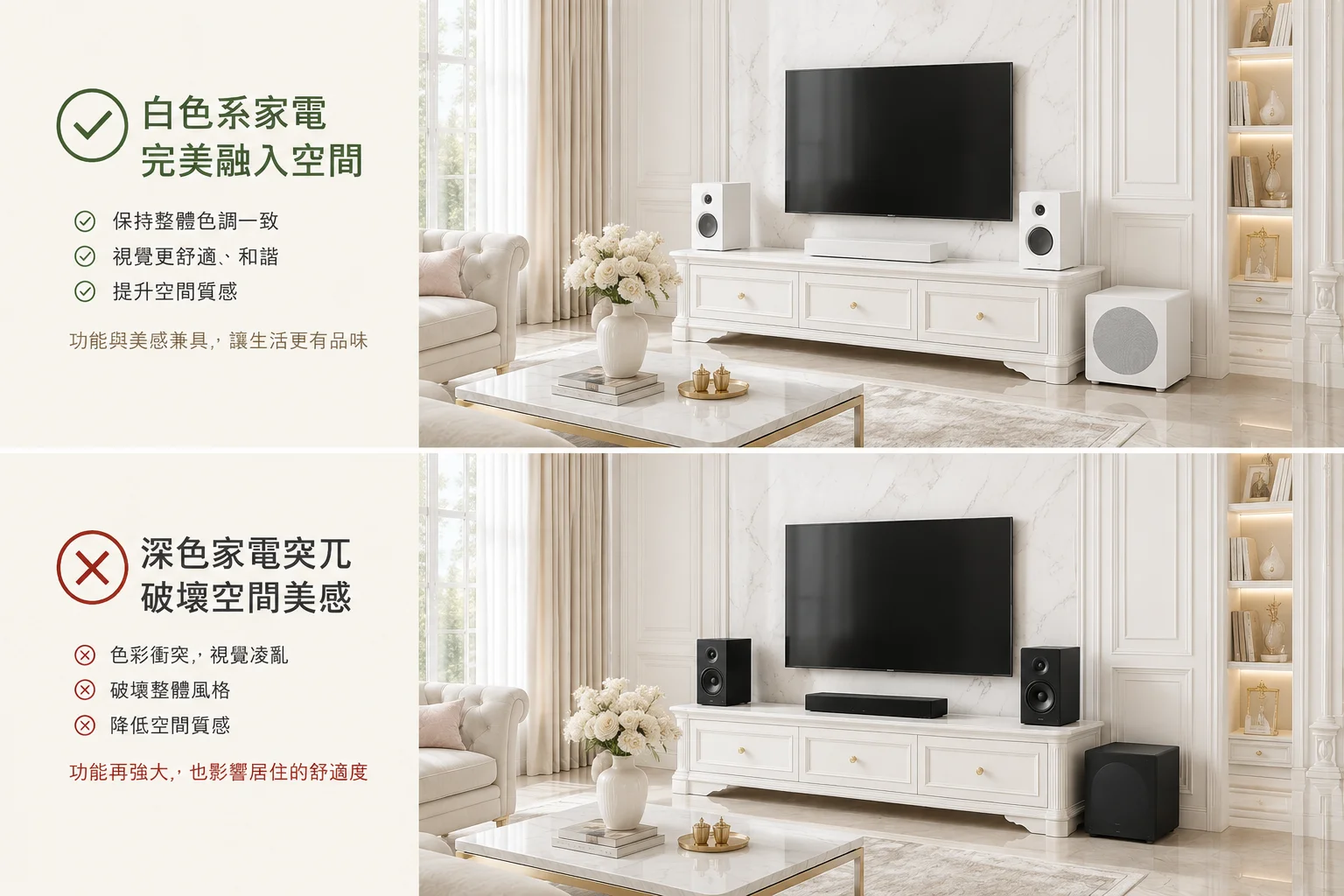 想在悠雅的白色系客廳增添音樂氛圍感？ 音響怎麼挑選可以好看又不用花大錢？