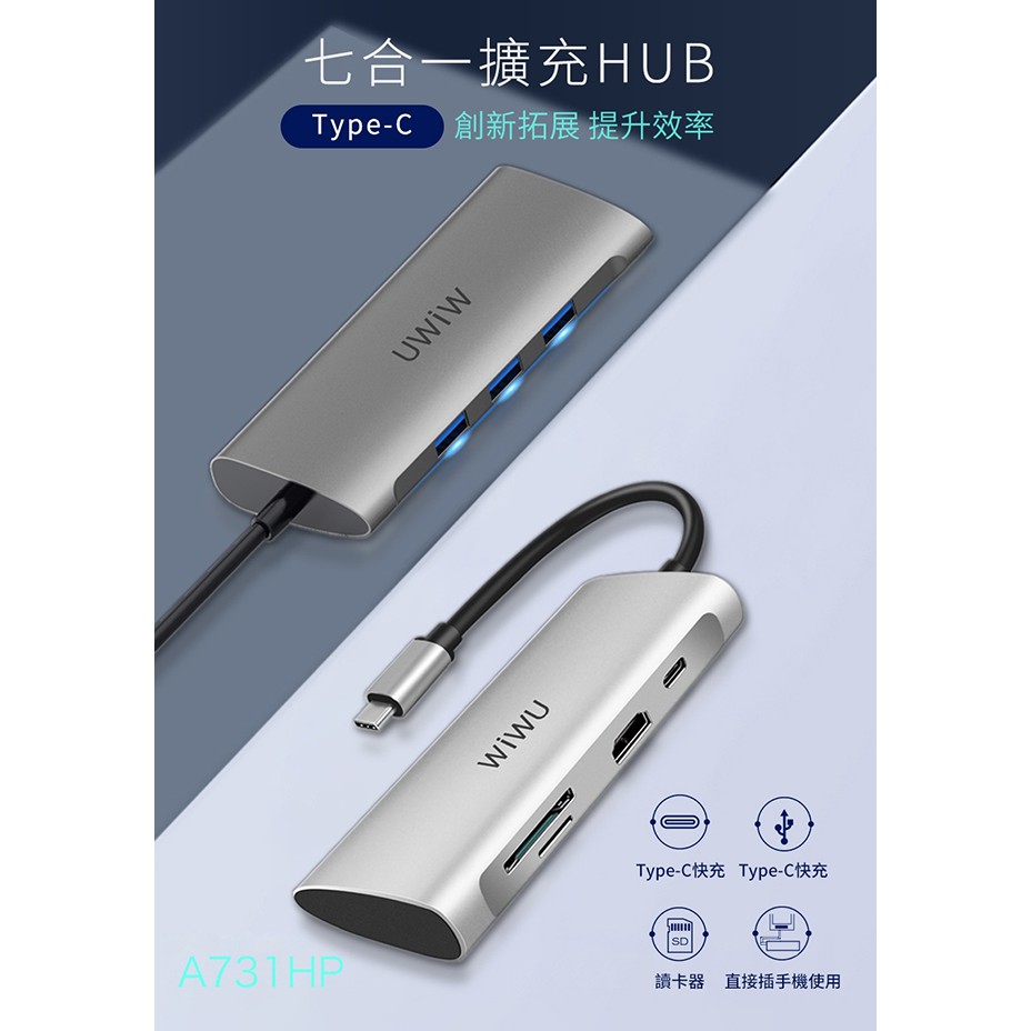 【 WiWU 731HP 】Alpha Type-C多功能擴充USBHub/HDMI/讀卡機/USB3.0 【 WiWU 731HP 】Alpha Type-C多功能擴充USBHub/HDMI/讀卡機/USB3.0